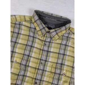 Kuhl Short Sleeve Eluxur Shirt Mens Large Yellow Black Plaid‎ Metal Buttons